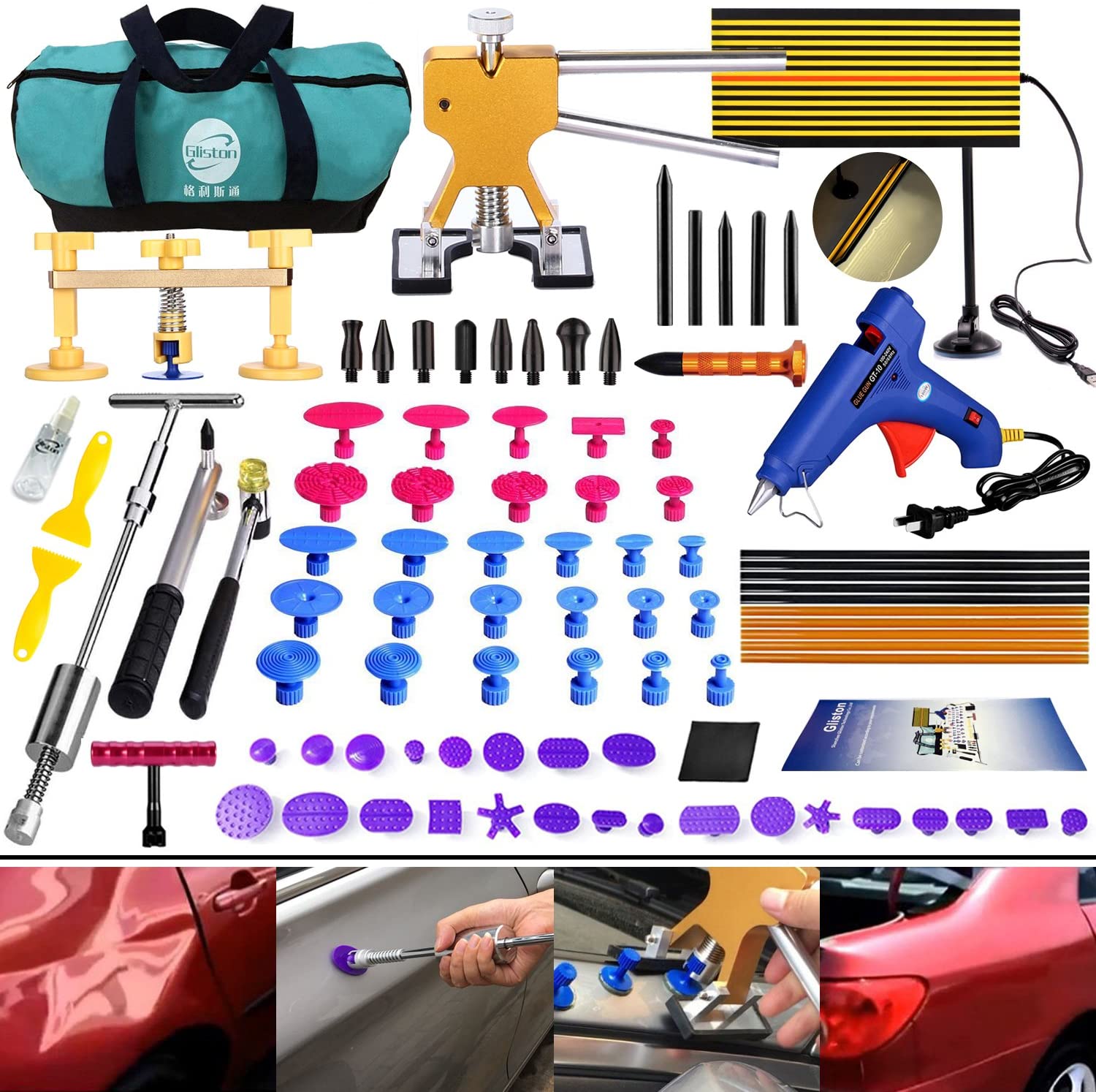 Hot Car Door Ding Dent Repair Tool Door Edge Dent Removal & 8PCS Tips Kit K 