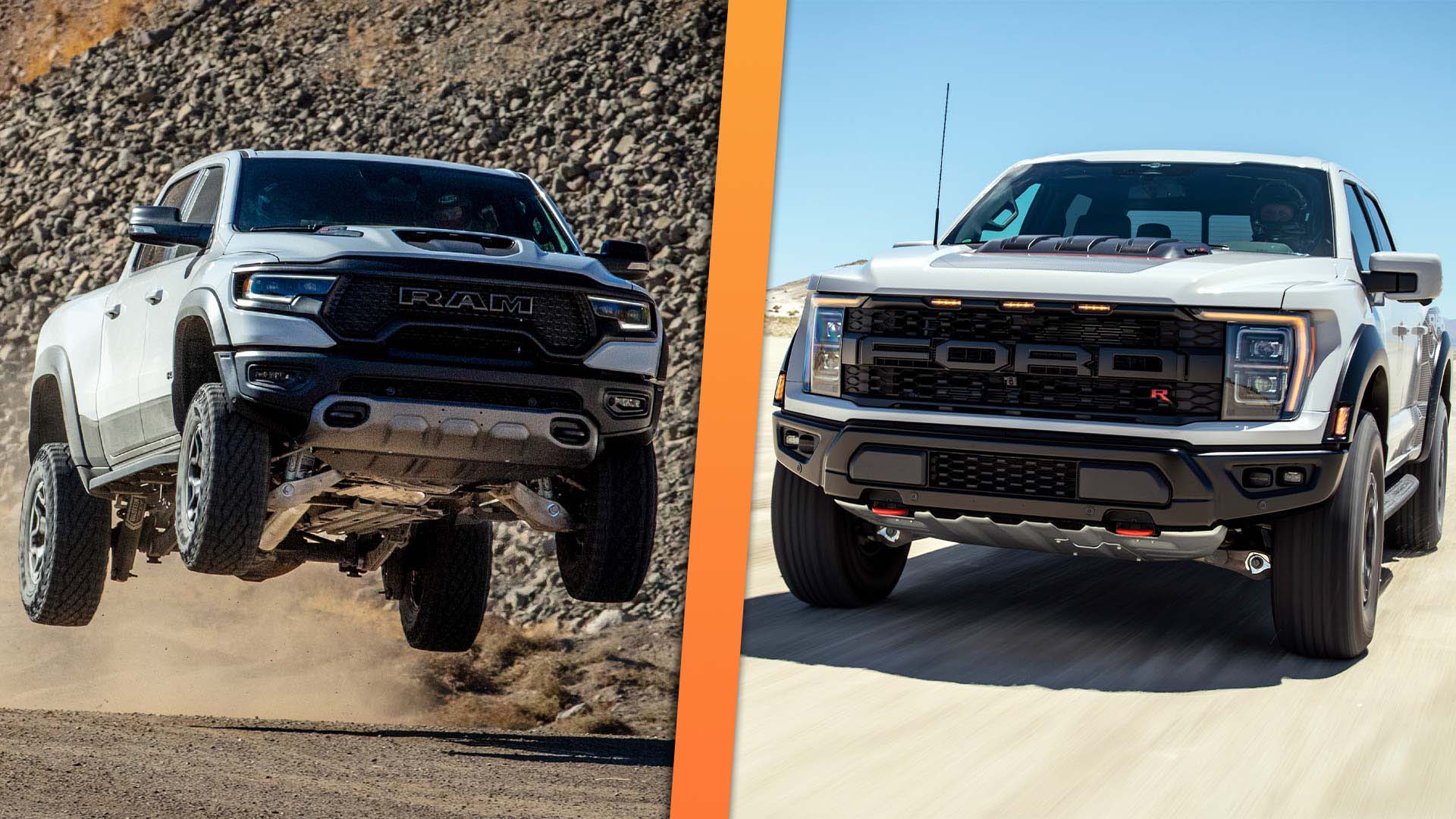 The V8 2023 Ford F150 Raptor R Compared to the Ram 1500 TRX