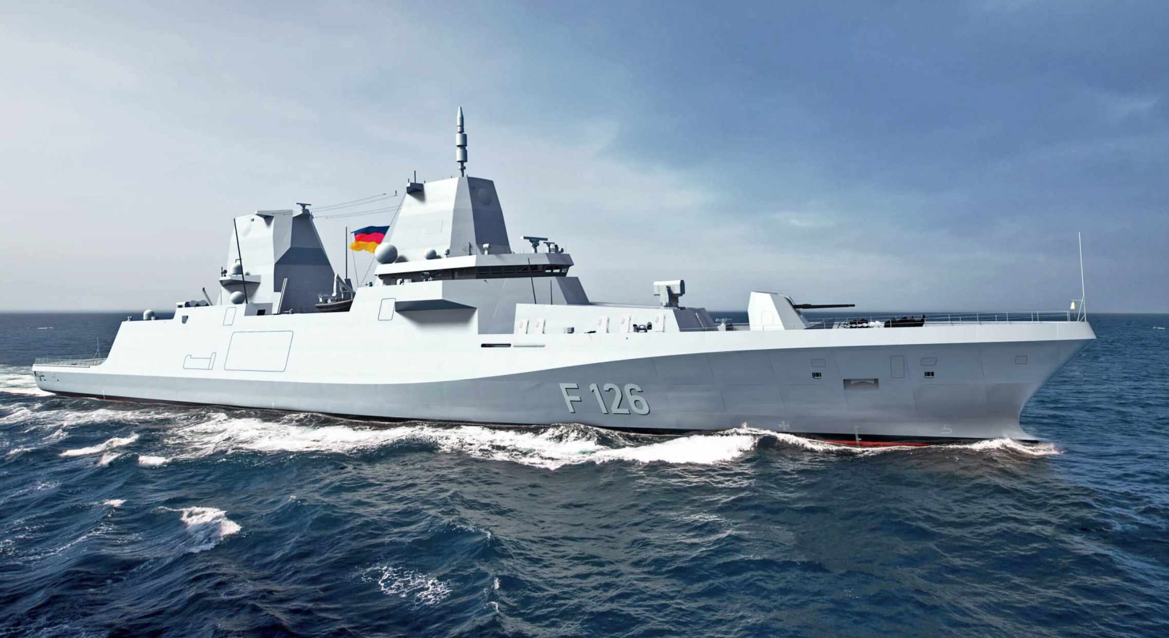 Artist concept of future German Navy F126 class frigate.