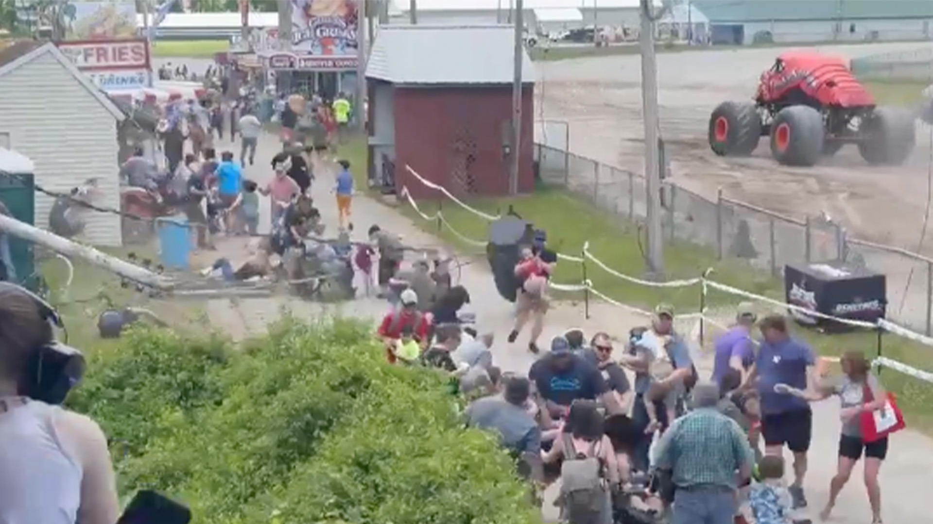 Watch Chaos Unfold When a Monster Truck Hits a Power Line During Jump