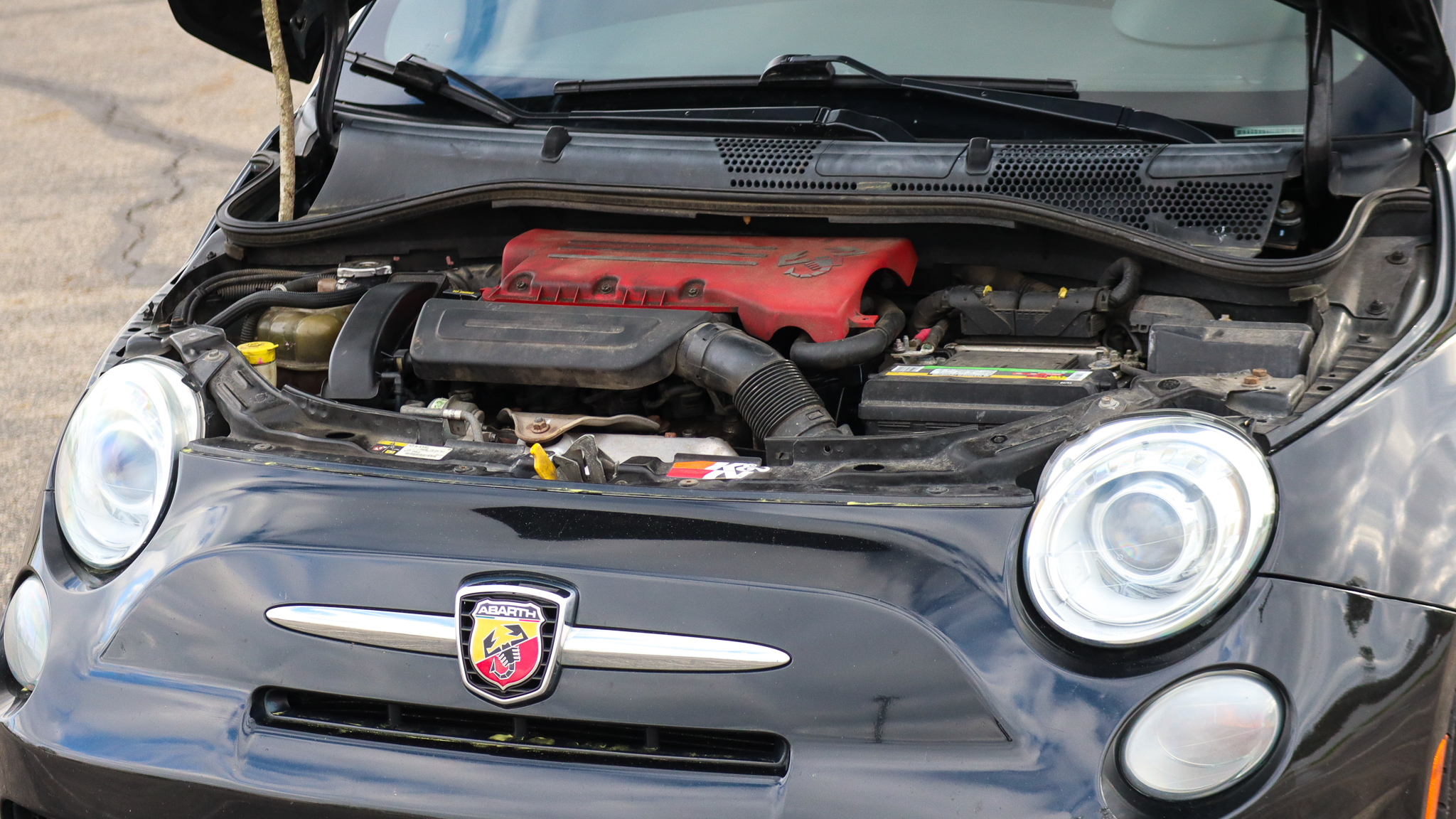 Fiat 500 Abarth with hood open