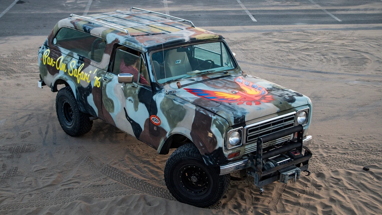 A boxy old SUV called an International Scout.