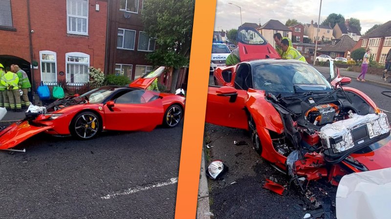 A wrecked Ferrari SF90 Stradale.