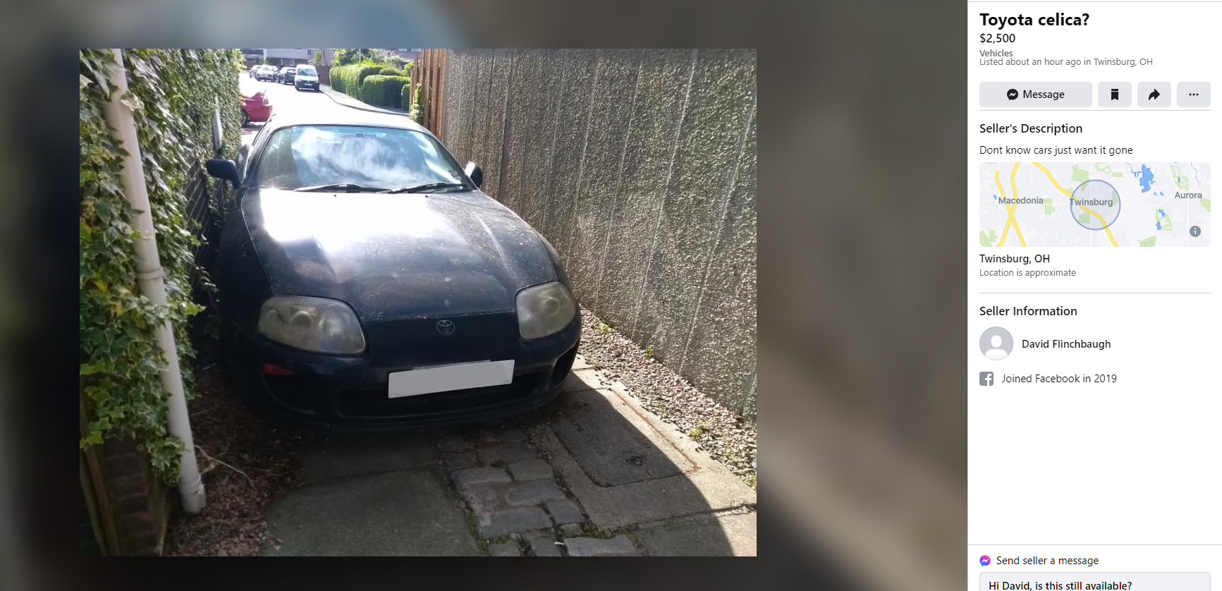 Toyota Supra listed for sale near Cleveland