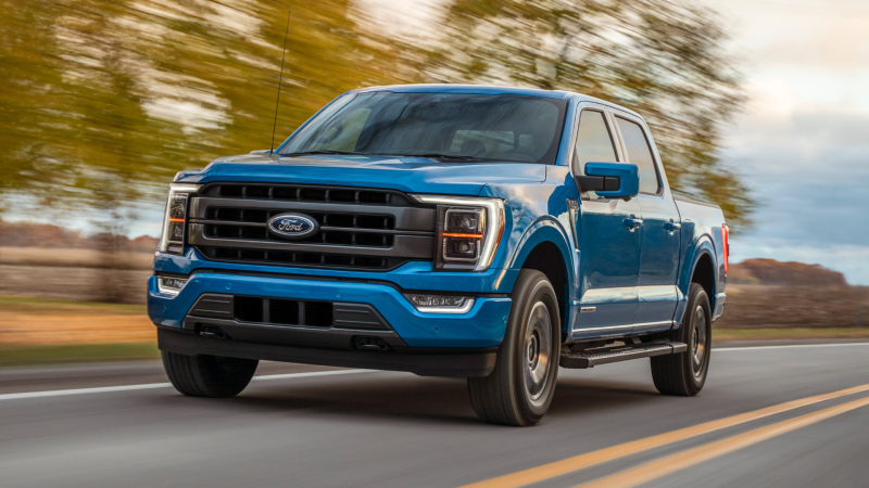 blue truck on blurred background