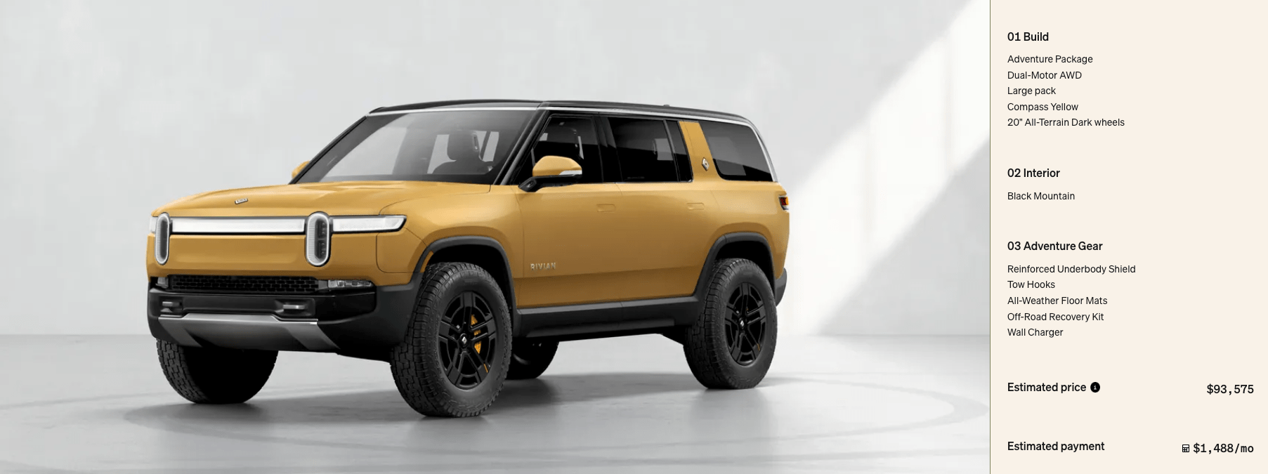 The Rivian vehicle configurator