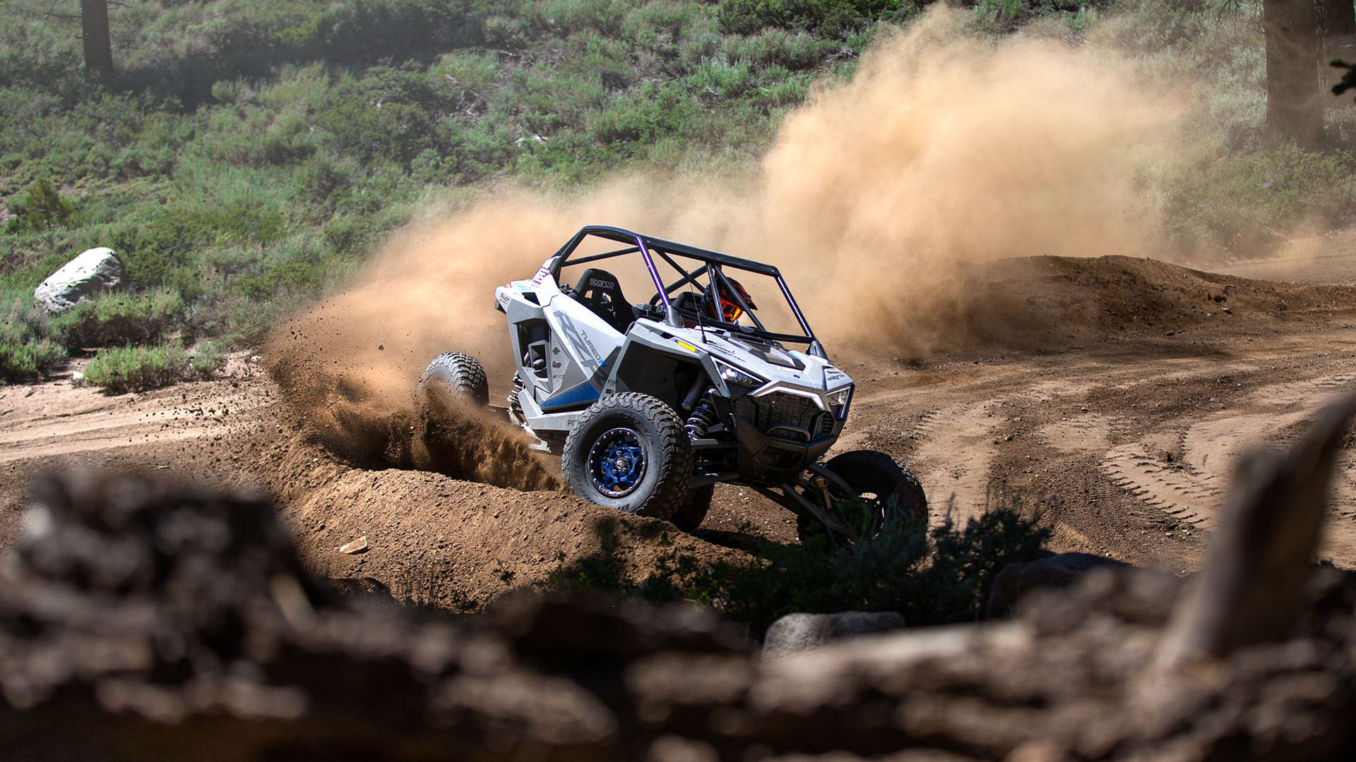 RJ Anderson driving Polaris RZR at Mammoth Motocross