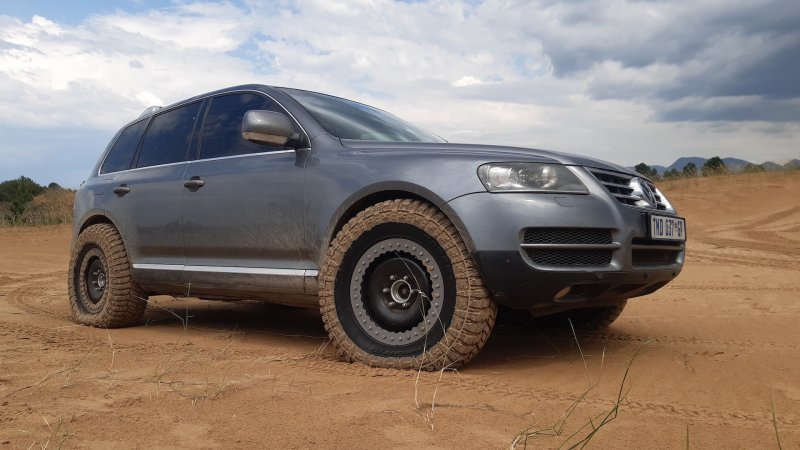 VW Touareg on homemade bead lock wheels