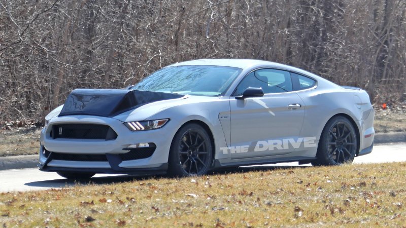 Ford Mustang Shelby GT350 prototype with a hood bulge for a 7.3-liter Godzilla V8