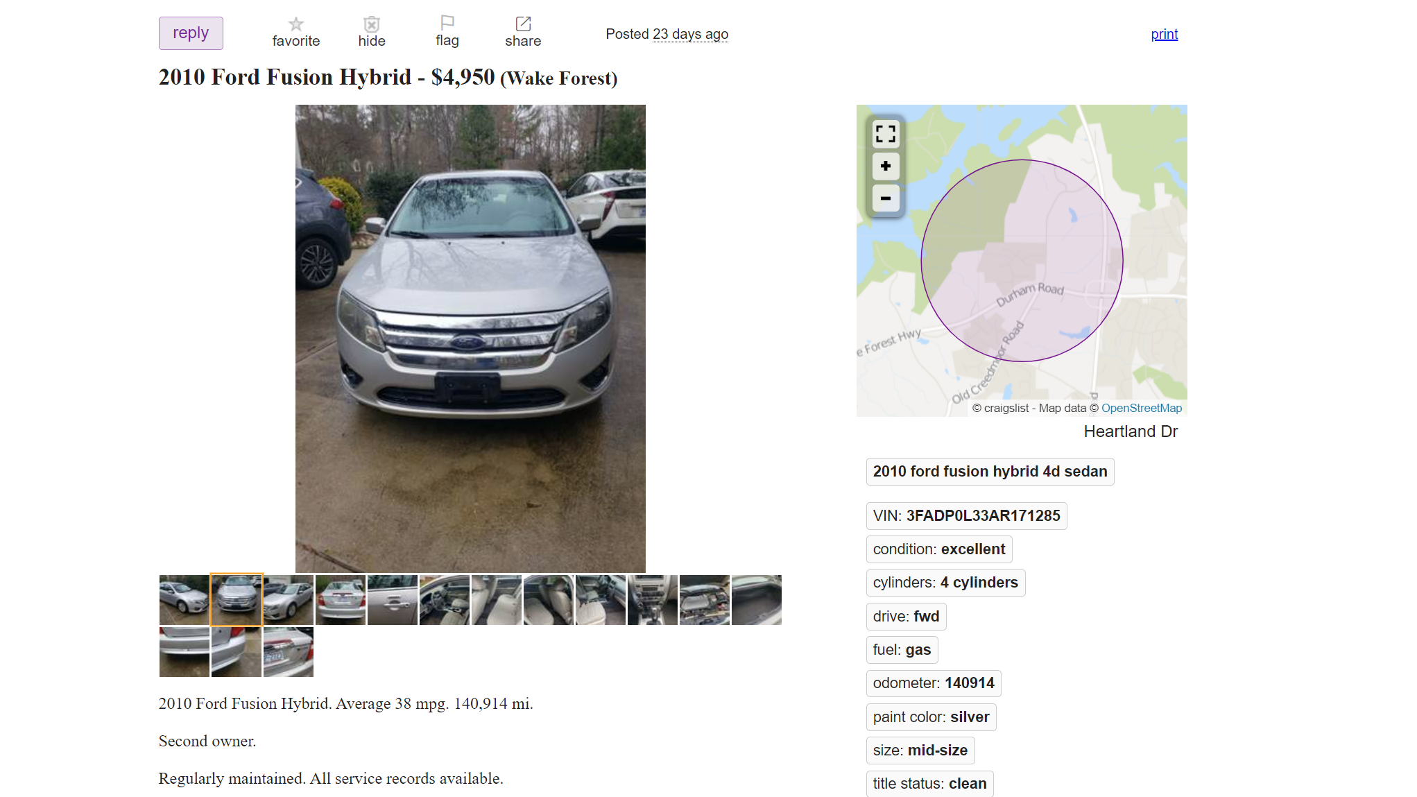 Ford Fusion Hybrid Craigslist Screenshot