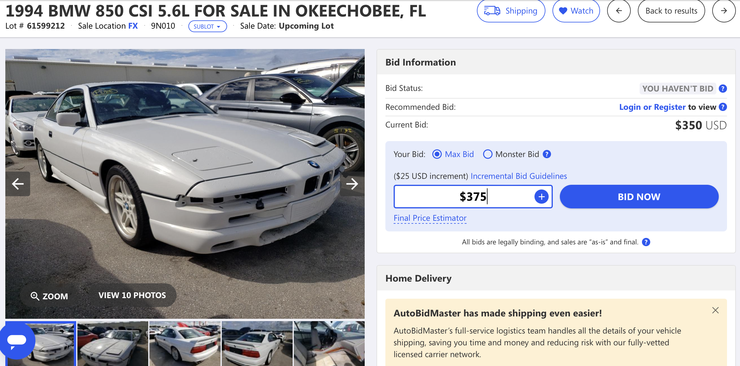 bmw 850csi rare copart salvage florida 8 series