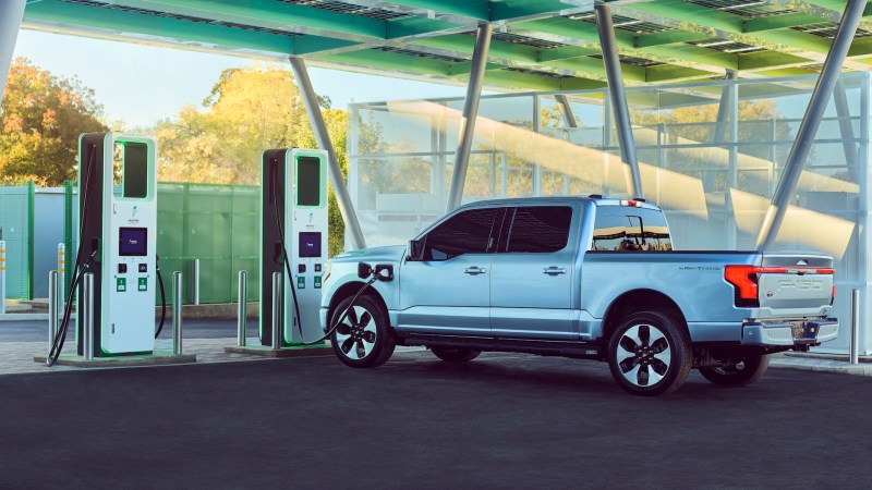 Ford F-150 Lightning charges at an Electrify America station