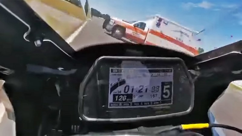 Motorcycle Racer Survives 126-MPH Near Miss With Ambulance on Hot Track
