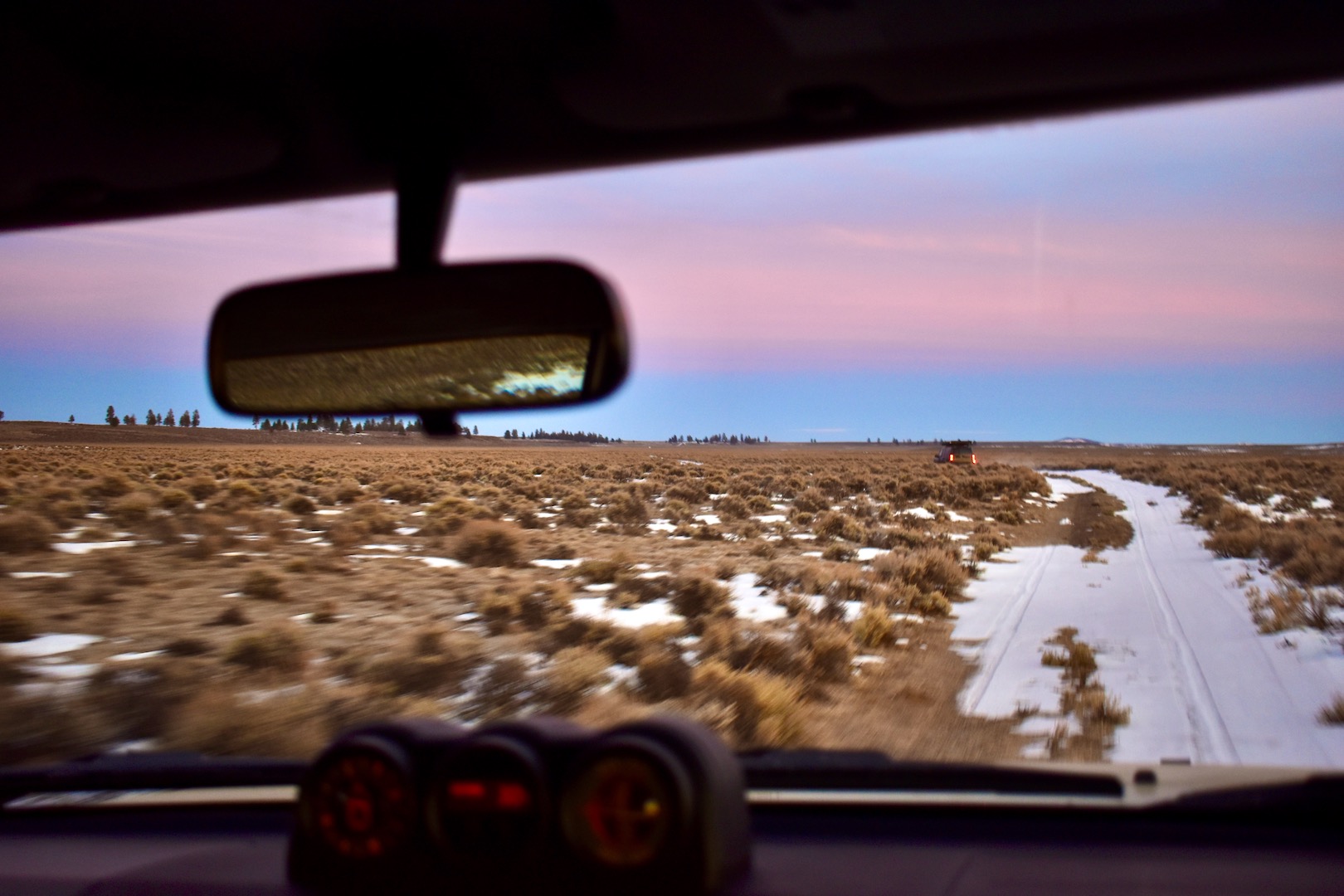 A view of a sunset from a Toyota FJ Cruiser
