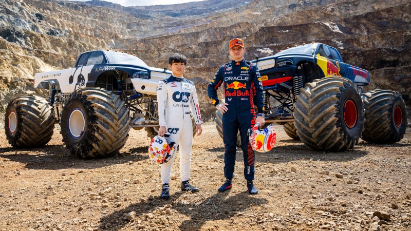 Watch Red Bull’s F1 Drivers Wheel Monster Trucks On Dirt