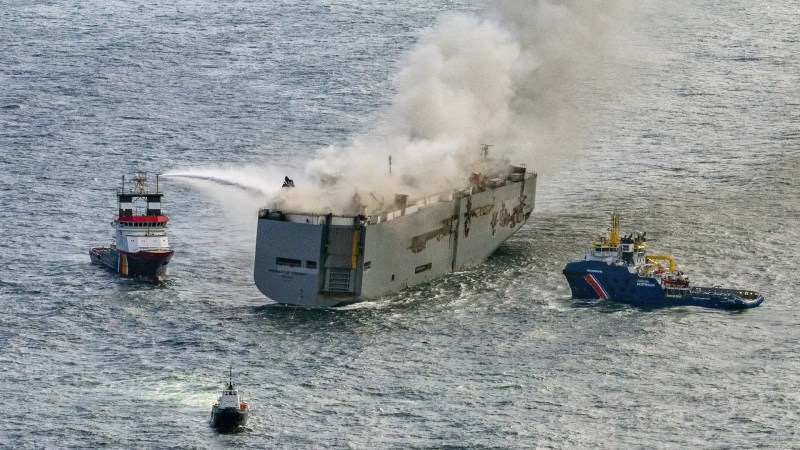 Cargo Ship Carrying 3,000 Cars Is Ablaze in North Sea, EV Suspected as Cause