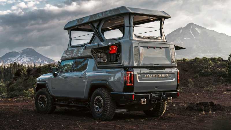 GMC Hummer EV EarthCruiser Adds Carbon Fiber Pop-Up Camper With a Kitchen