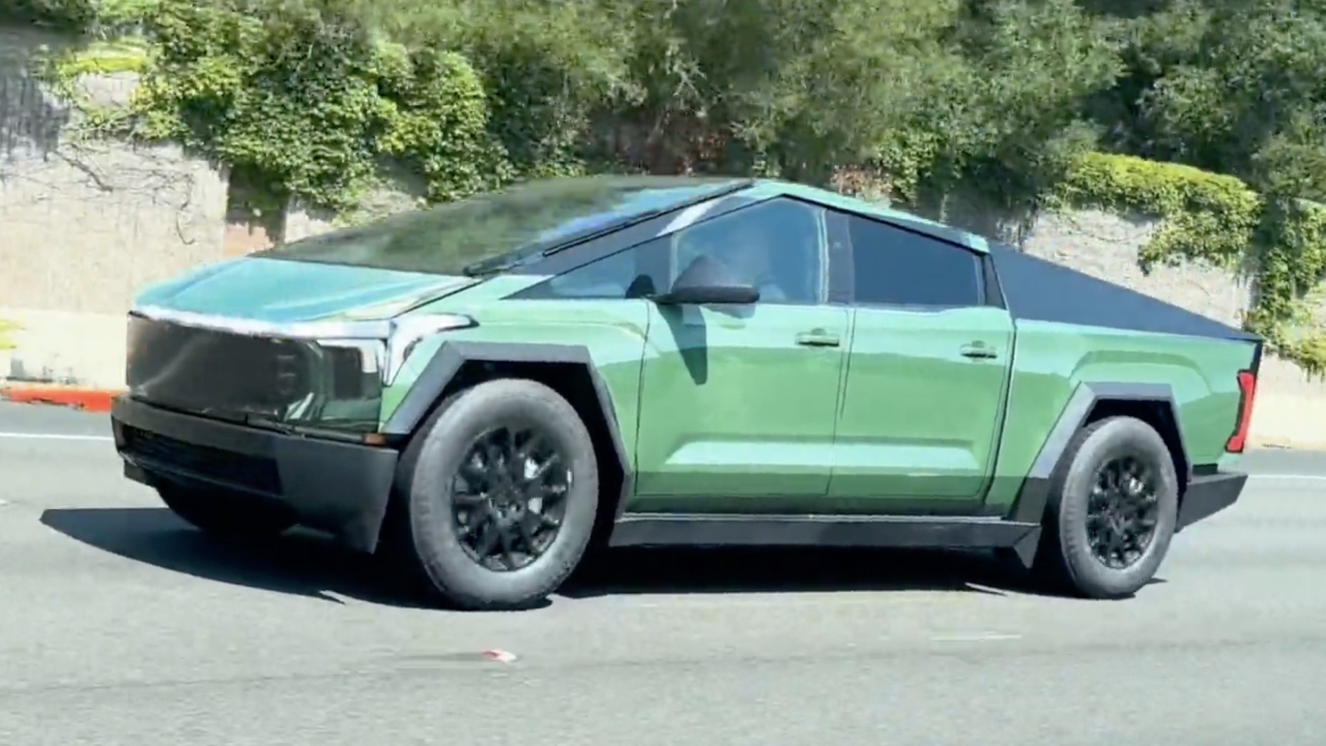 Tesla Cybertruck wrapped to resemble a Toyota Tundra