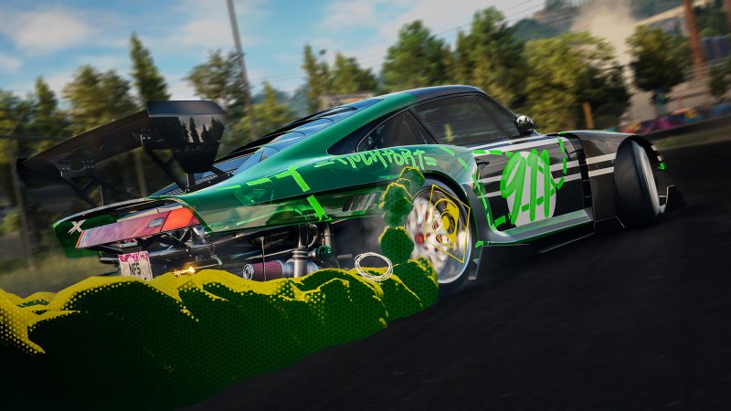 Image of modified Porsche drifting in Need for Speed Unbound.