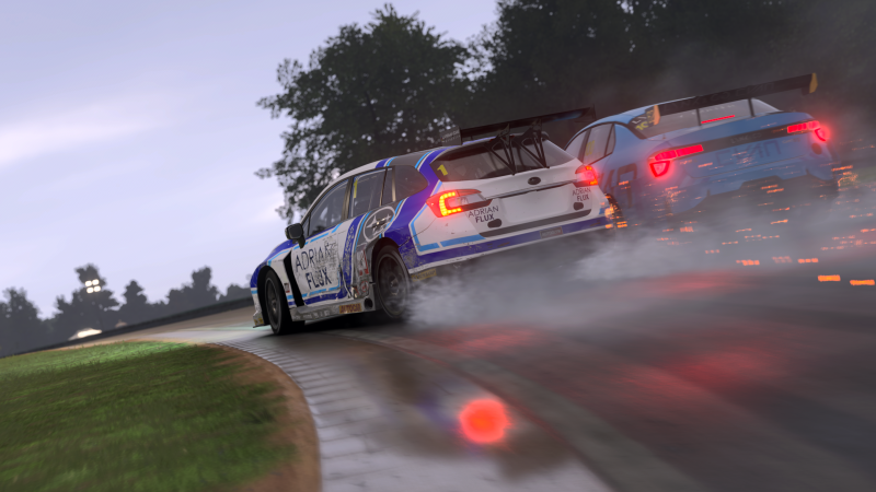 Photo Mode capture from Forza Motorsport of a Subaru Levirg touring car at Virginia International Raceway.