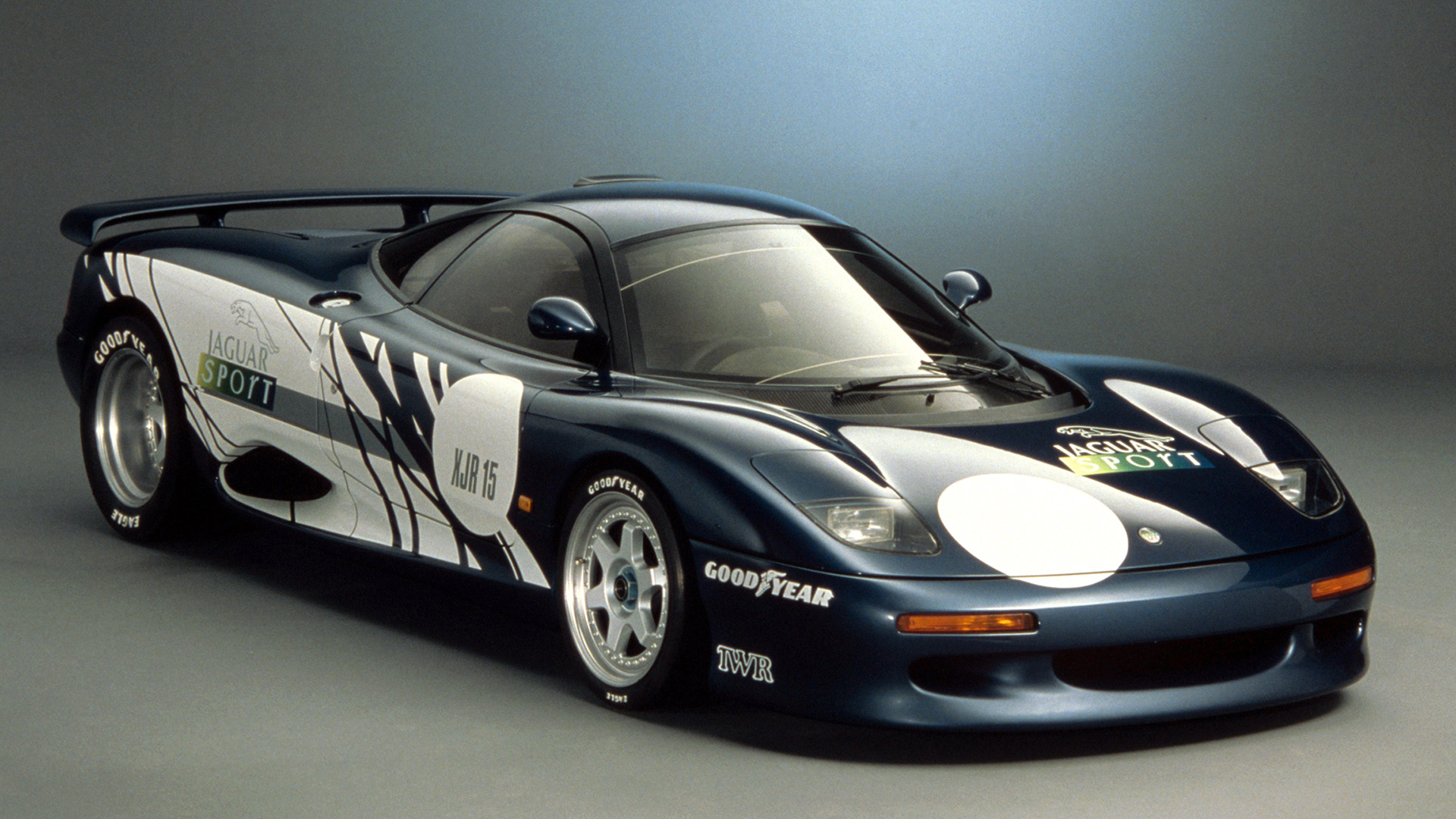 Jaguar XJR-15 front three-quarter image in studio