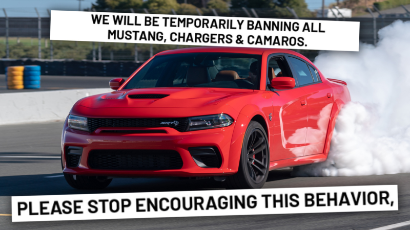 Texas Coffee & Cars Bans Mustangs, Chargers, Camaros Due to Idiot Burnouts