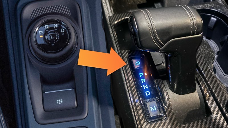 A stock Ford Maverick shifter versus one with a Ford F-150 shifter