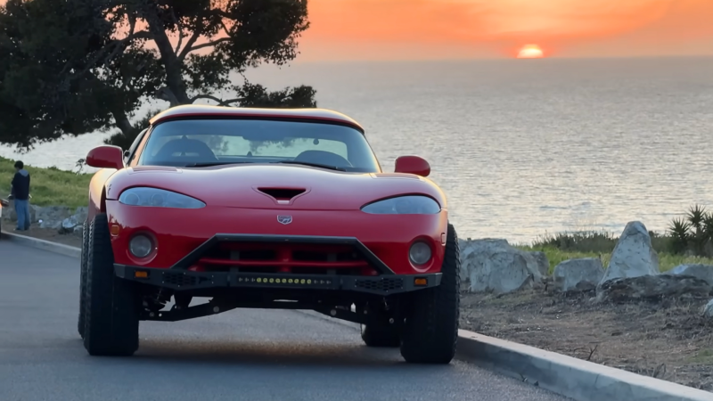 red car and sunset