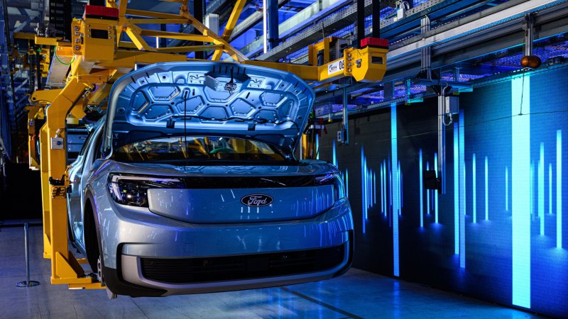 Ford Explorer EV on assembly line at Cologne Electrification Center in Germany.