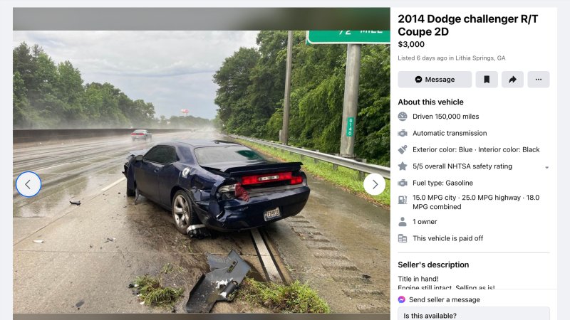 Smart: Man Lists Dodge Challenger on Marketplace Immediately After Crashing