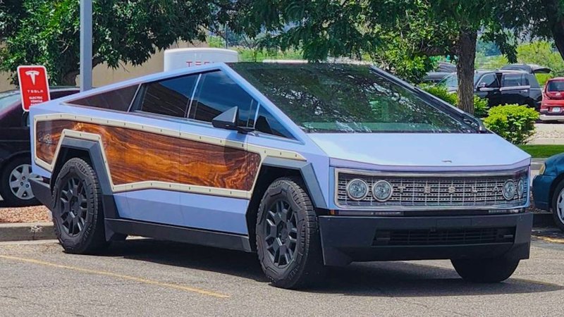 Surprise: Tesla Cybertruck Looks Alright With a Retro Woodgrain Wagon Wrap