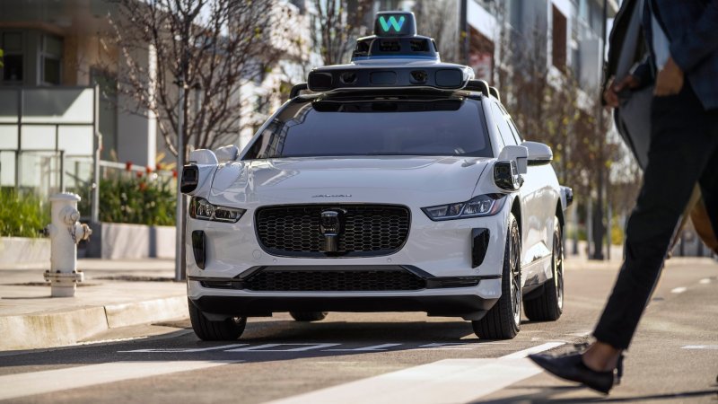 A Waymo-operated driverless Jaguar I-Pace taxi