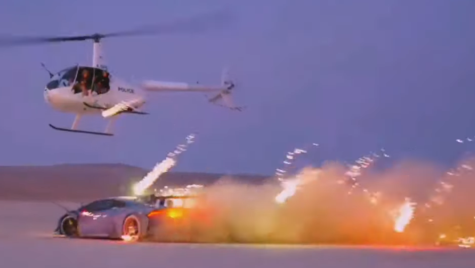 YouTuber stunt helicopter Lamborghini