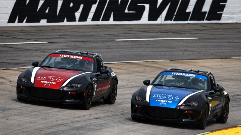 MARTINSVILLE, VIRGINIA - AUGUST 21: Mazda MX-5 Cup race cars are seen on track during the Mazda MX-5 Cup Test at Martinsville Speedway on August 21, 2023 in Martinsville, Virginia. (Photo by Jared C. Tilton/Getty Images)