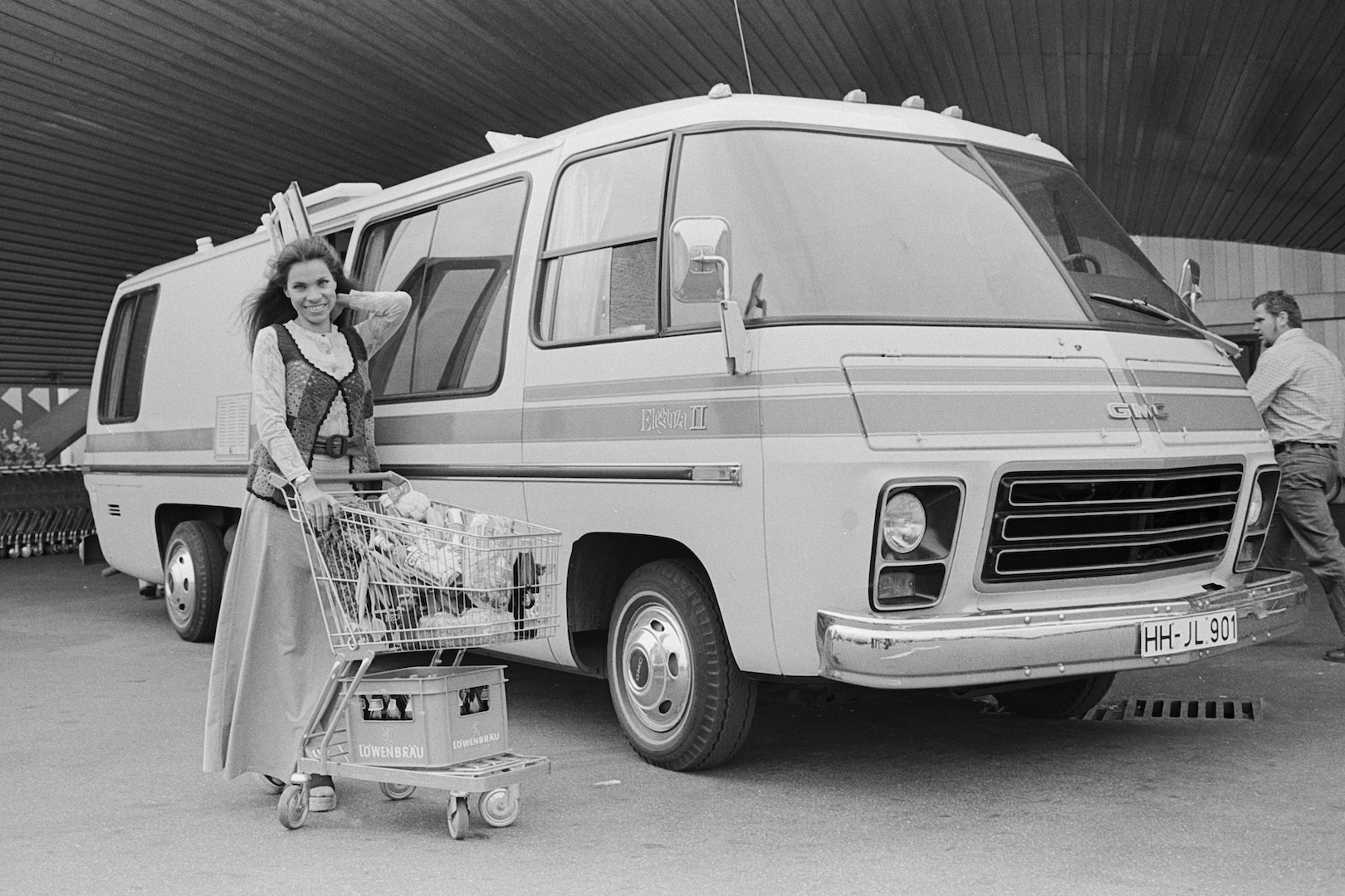 German Mexican Tango, folk and schlager singer Olivia Molina inside a GMC Eleganza II tour bus, Germany around 1980