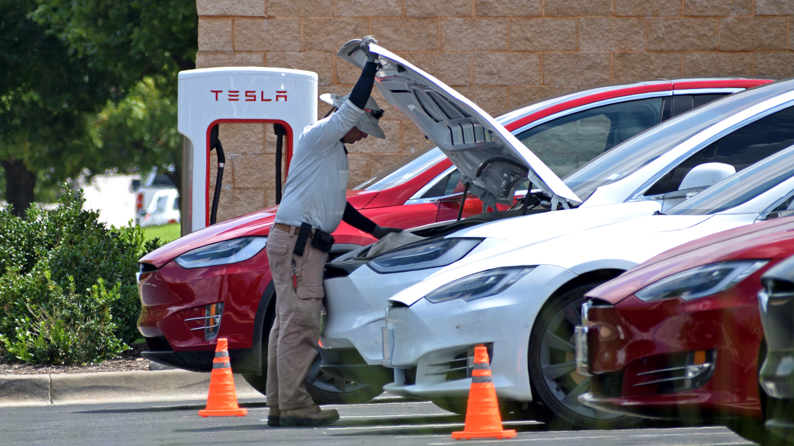 Tesla vehicles being charged at a Tesla charging station in Southlake Texas - July 2021.