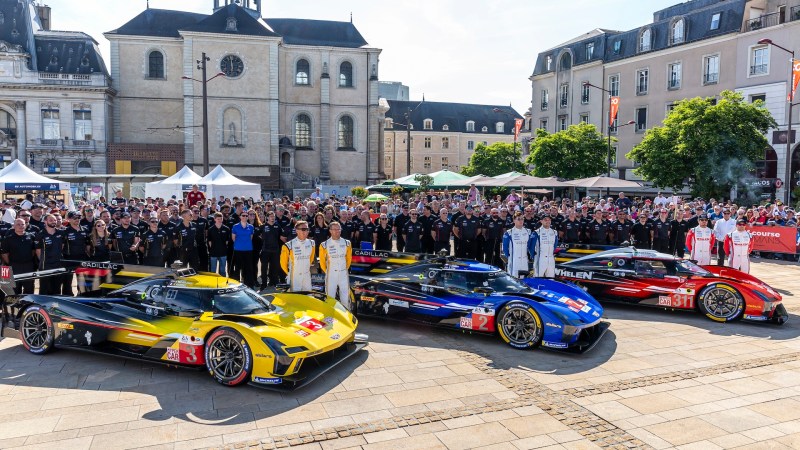 LE MANS, FRANCE - JUNE 7: #2 Cadillac Racing (USA) Cadillac V-Series.R (HY) - Earl Bamber (NZL) /Alex Lynn (GBR) /Alex Palou (ESP) during the 92nd edition of the Le Mans 24 Hours, 4th round of the 2024 FIA WEC World Endurance Championship, Technical and Administrative Inspection (Pesage), Place de la République, 7 and 8 June 2024 in Le Mans, France. (Photo by Eric Le Galliot/Eurasia Sport Images/Getty Images)