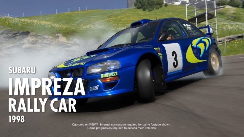 Image of Subaru Impreza Rally Car on Eiger Nordwand in Gran Turismo 7 July 2024 update trailer.