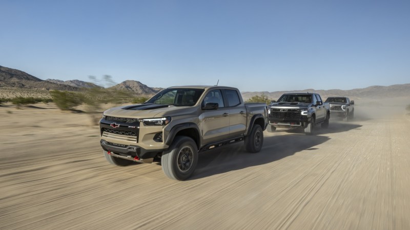 Rolling pack shot of the Chevy ZR2 truck family
