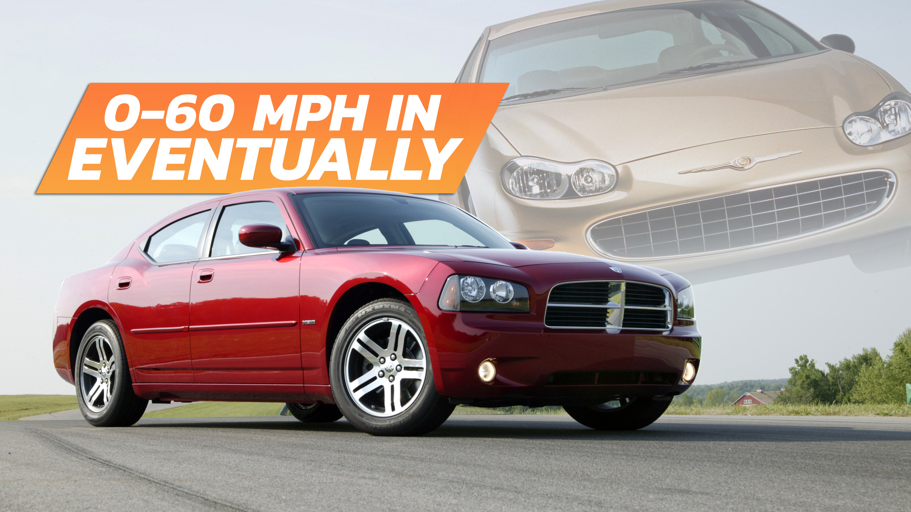 Stock image of 2006 Dodge Charger with Chrysler Concorde in the background.