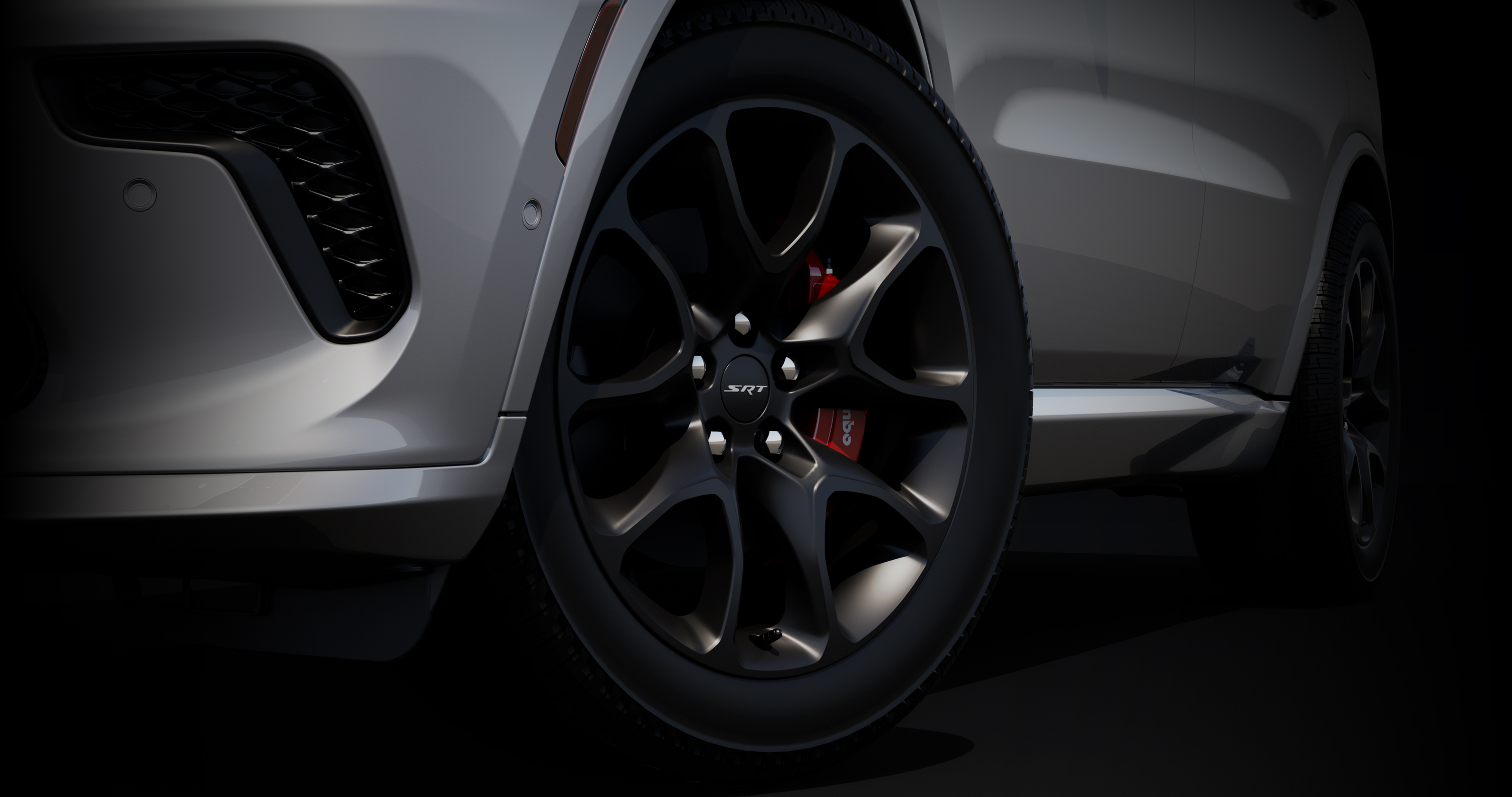 The 2025 Dodge Durango SRT Hellcat Silver Bullet special-edition vehicle includes 20-by-10-inch Lights Out finished wheels.