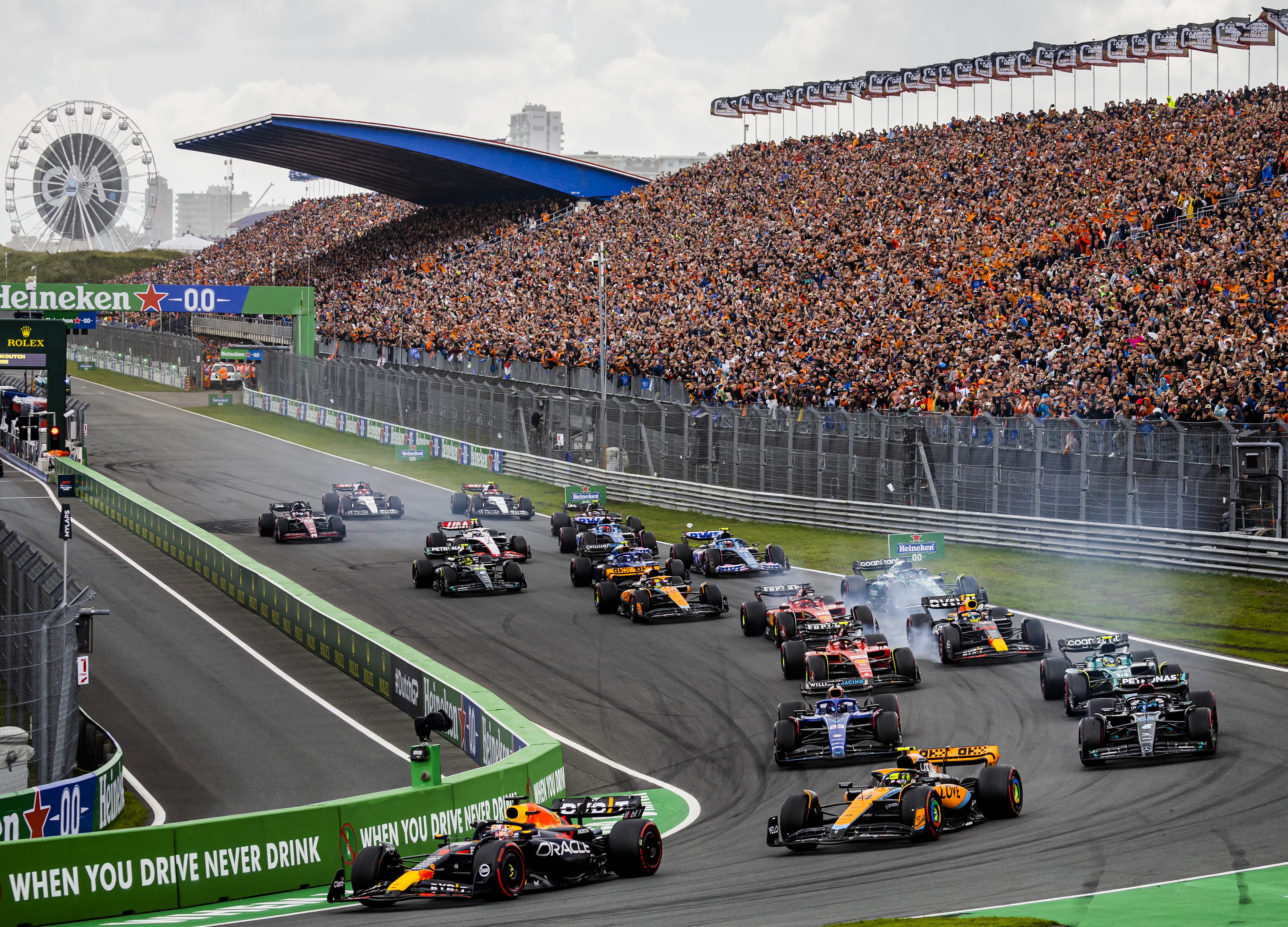 ZANDVOORT - Max Verstappen (Red Bull Racing) during the start of the F1 Grand Prix of the Netherlands at Circuit Zandvoort on August 27, 2023 in Zandvoort, Netherlands. ANP SEM VAN DER WAL (Photo by ANP via Getty Images)