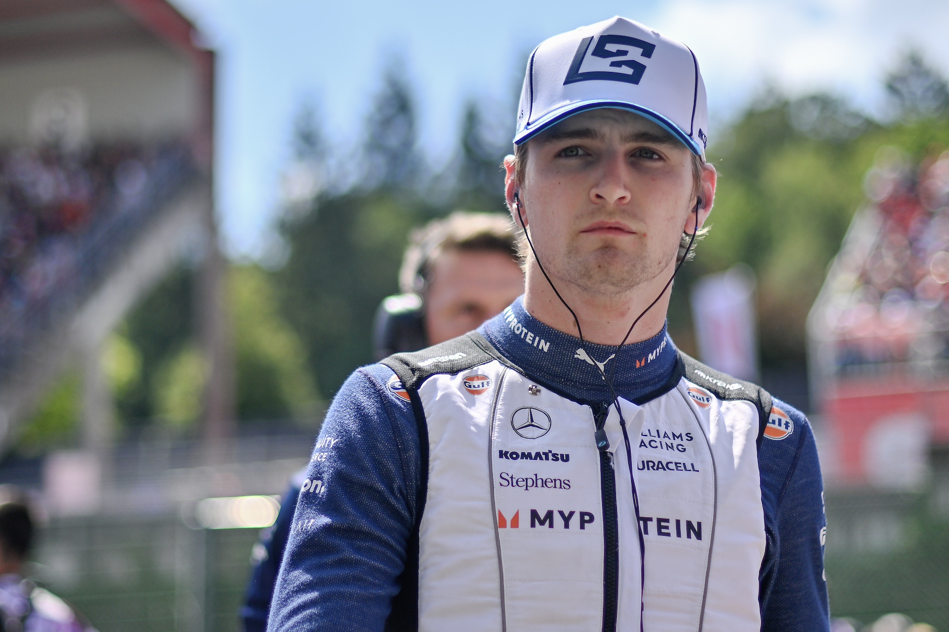 SPA, BELGIUM - JULY 28: Logan Sargeant of USA and Williams Racing on the grid during the F1 Grand Prix of Belgium at Circuit de Spa-Francorchamps on July 28, 2024 in Spa, Belgium. (Photo by Vince Mignott/MB Media/Getty Images)