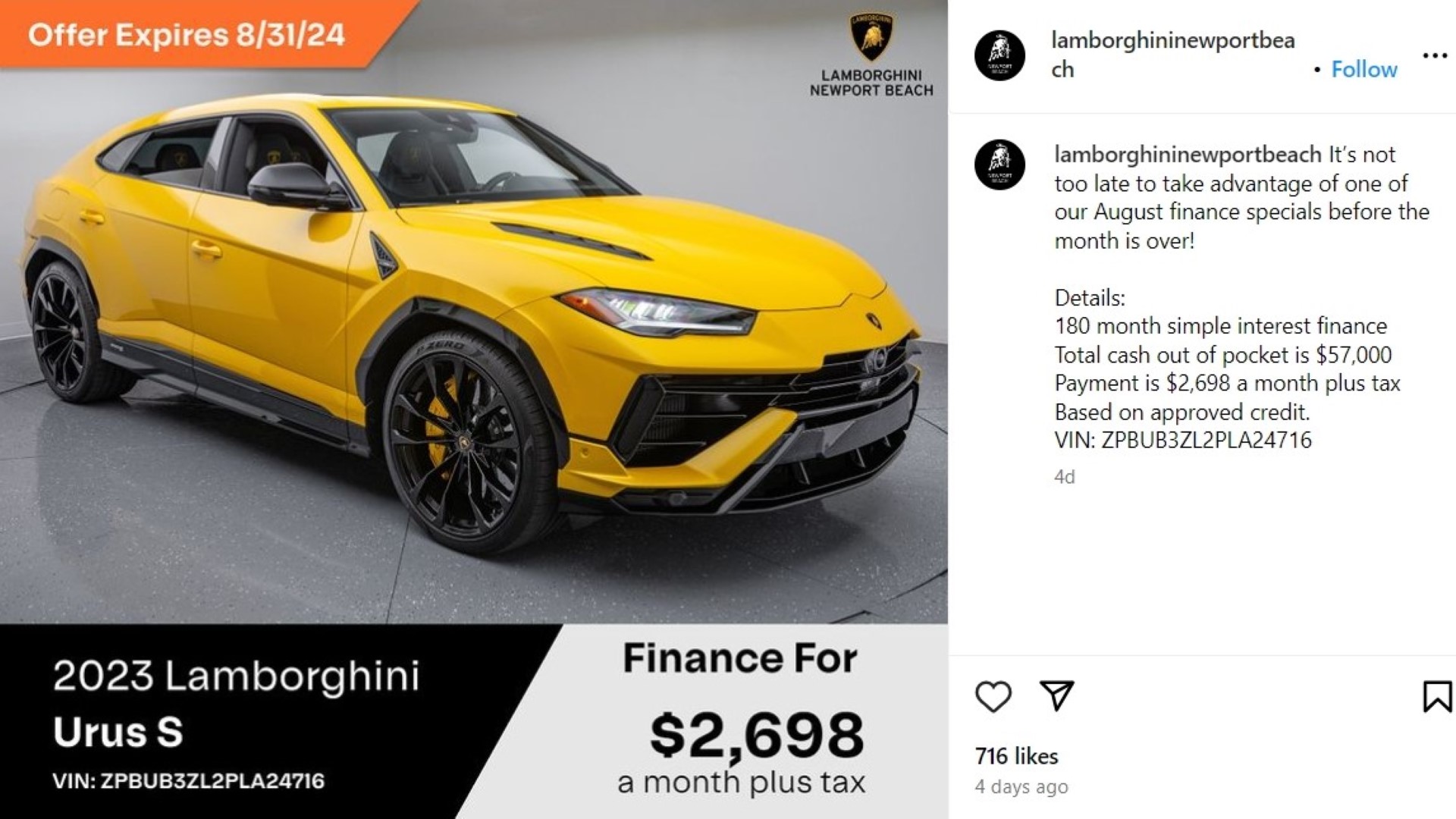 NBAG Urus 180 month loan IG screenshot crop