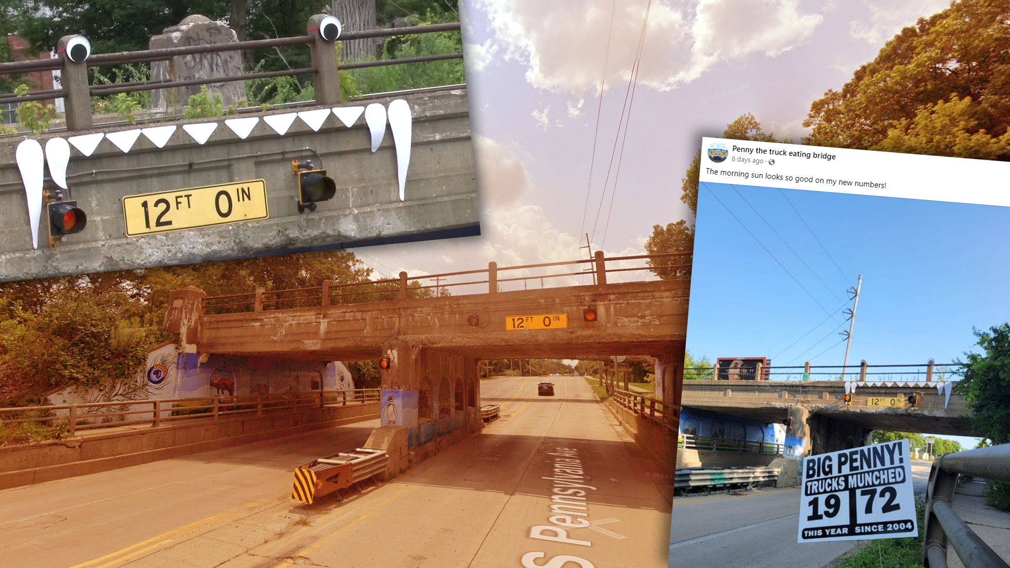 Michigan’s 12-foot-high, truck-eating bridge gets teeth and googly eyes