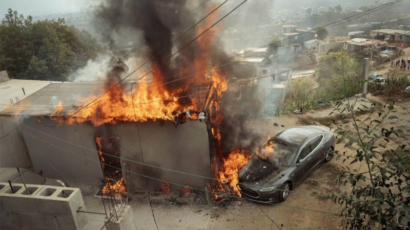 Tesla Owner Catches Car and House on Fire After Plugging Directly Into Power Line