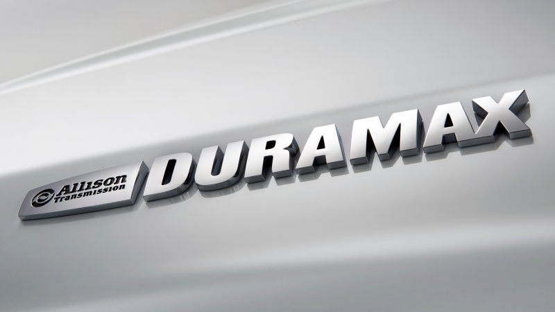 Close-up of Duramax badge on Chevrolet Silverado 2500 HD.