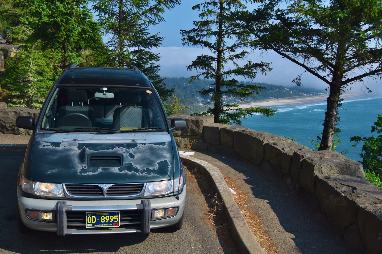 1996 Mitsubishi Chariot Resort Runner GT overlooks the Pacific Ocean