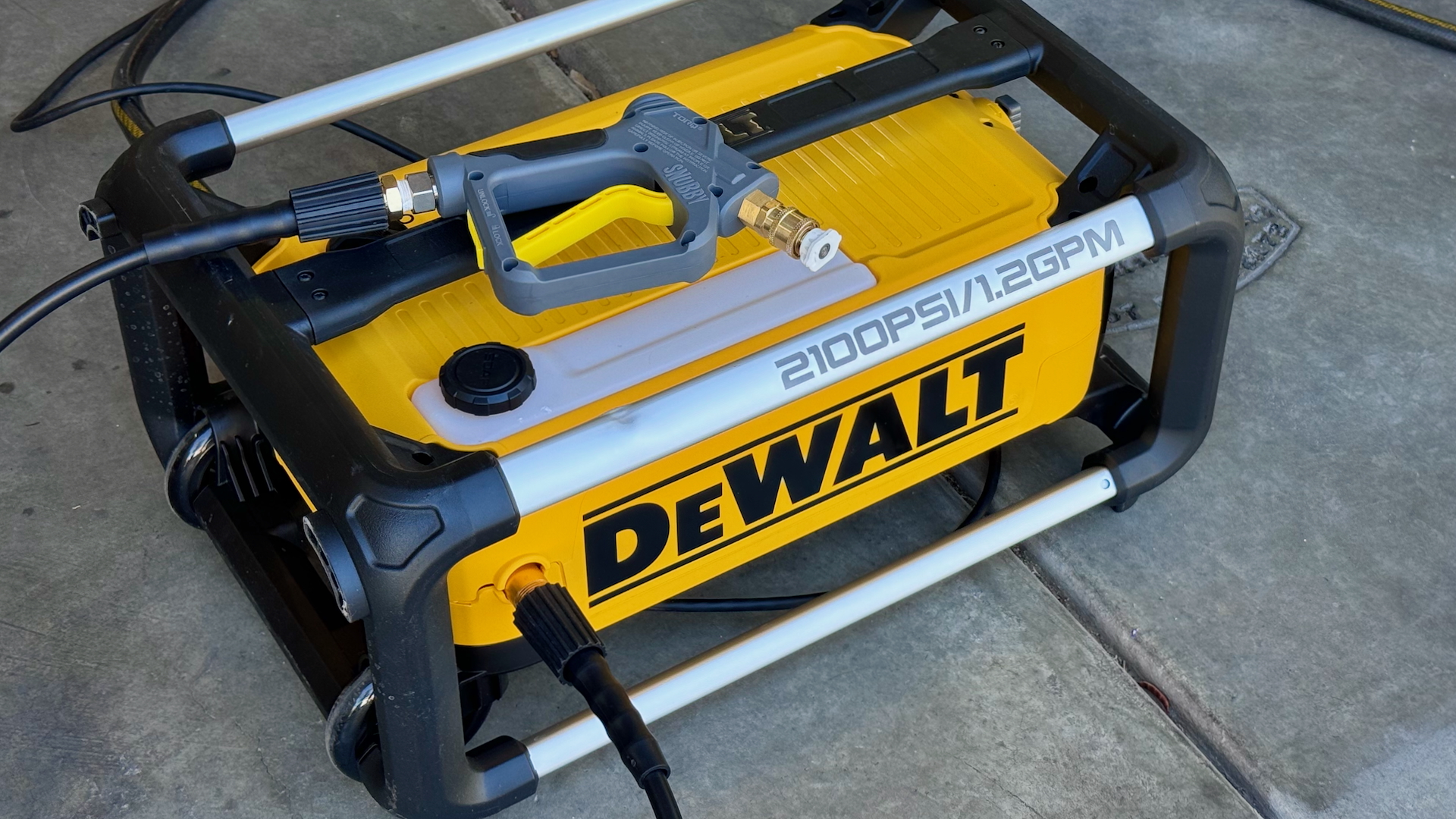 DeWalt electric pressure washer from top three-quarter angle