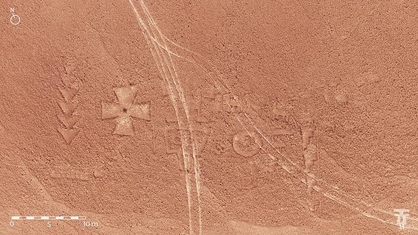 Damage to ancient geoglyphs left by off-roaders in Chile.